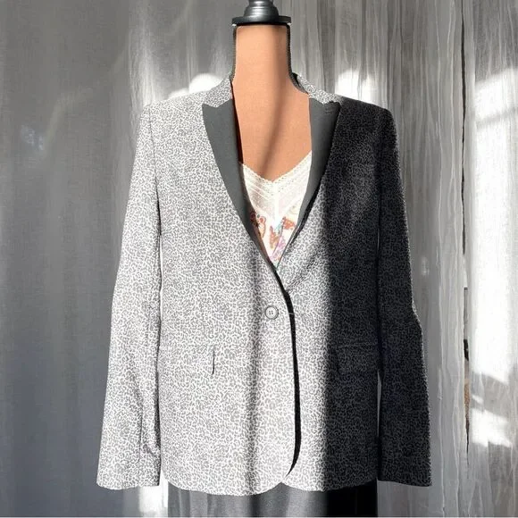 The Kooples Grey Leopard Print Tuxedo Blazer Womens Size 8 - Picture 4 of 13